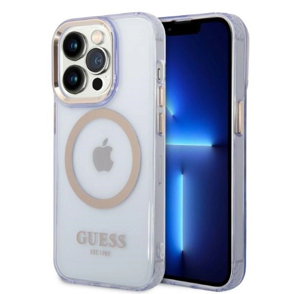 Guess Gold Outline Translucent MagSafe Phone Case Cover iPhone 14 Pro Max 6.7" - Purple