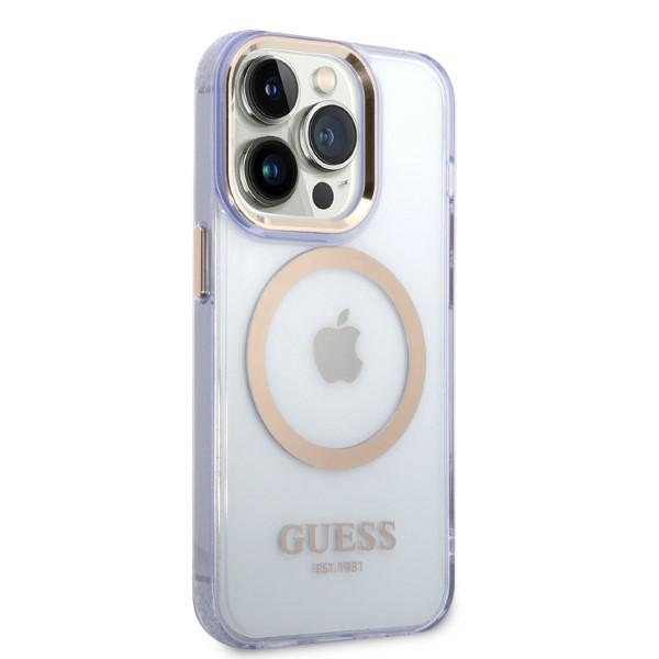 Guess iPhone 14 Pro Max Case Gold Outline MagSafe, Purple