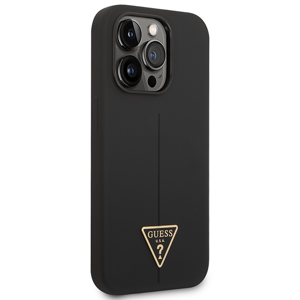 Guess iPhone 14 Pro Max vāciņš Silicone Triangle, melns