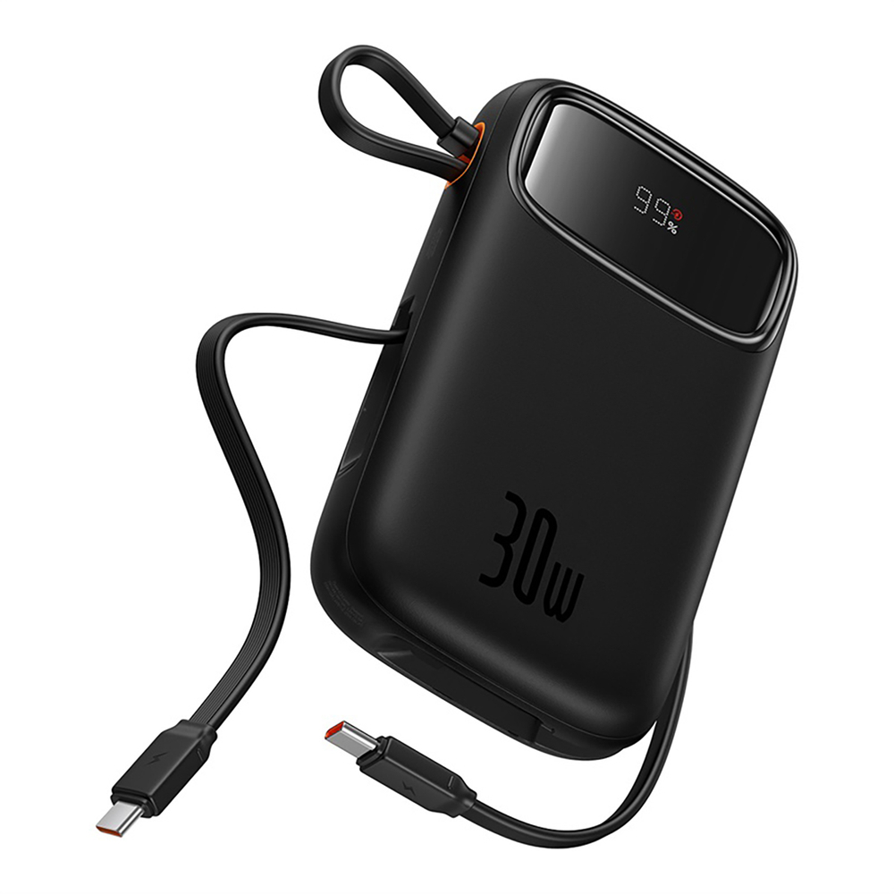 Baseus QPow 2 30W 10000mAh Power Bank with Built-in USB-C Cables - Black