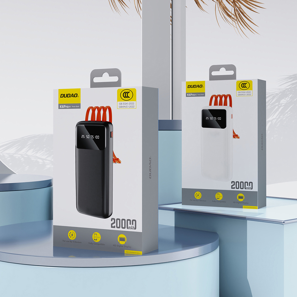 Внешний аккумулятор Dudao K6Pro 10000mAh со встроенными кабелями, черный