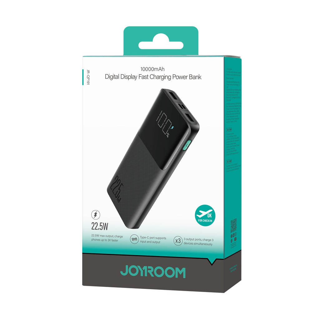 Внешний аккумулятор Joyroom 22.5W 10000mAh PD QC3.0 AFC черный (JR-QP191)