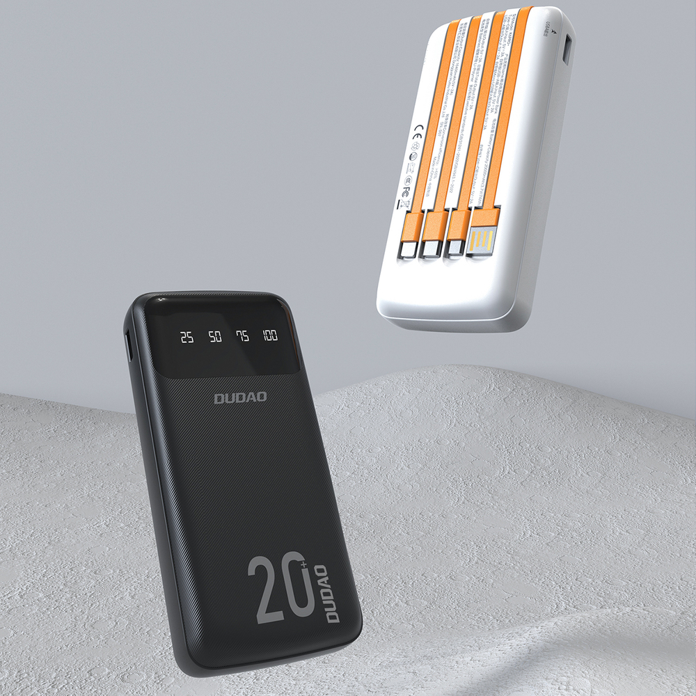 Dudao K6Pro+ Power Bank 20000mAh with 4 Built-in Cables, Black