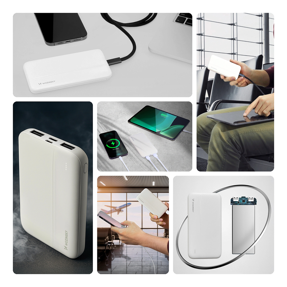 Wozinsky 10000mAh Power Bank with 2 x USB, White