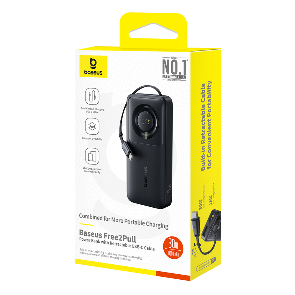 Baseus Free2Pull 10000мАч 30Вт пауэрбанк с USB-C портом и выдвижным USB-C кабелем...