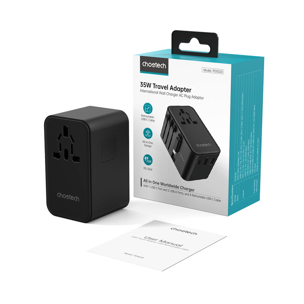 Сетевой адаптер Choetech PD5020 35W с USB-C кабелем и сменными вилками...