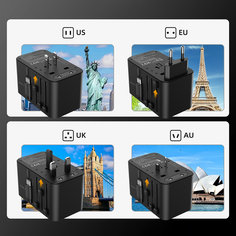 Choetech PD5022 70W Travel Adapter with Built-in USB-C Cable - Black