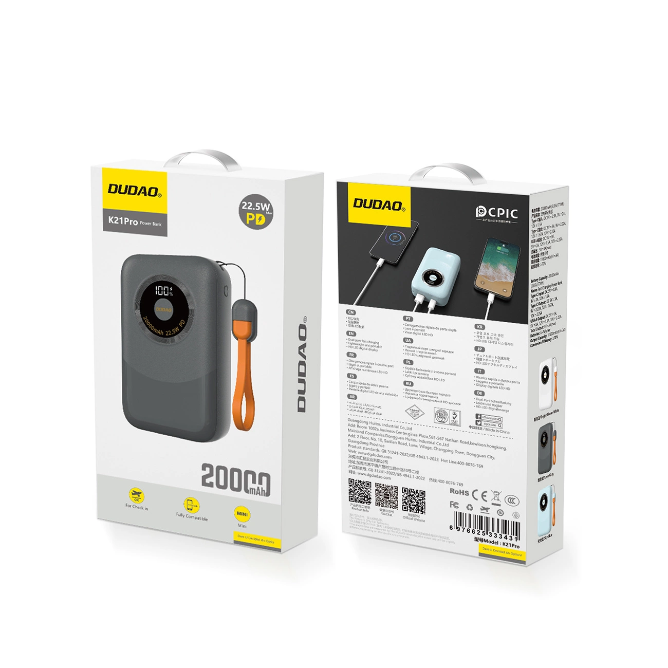 Powerbank Dudao K21Pro Mini 20000mAh 22.5W - gray