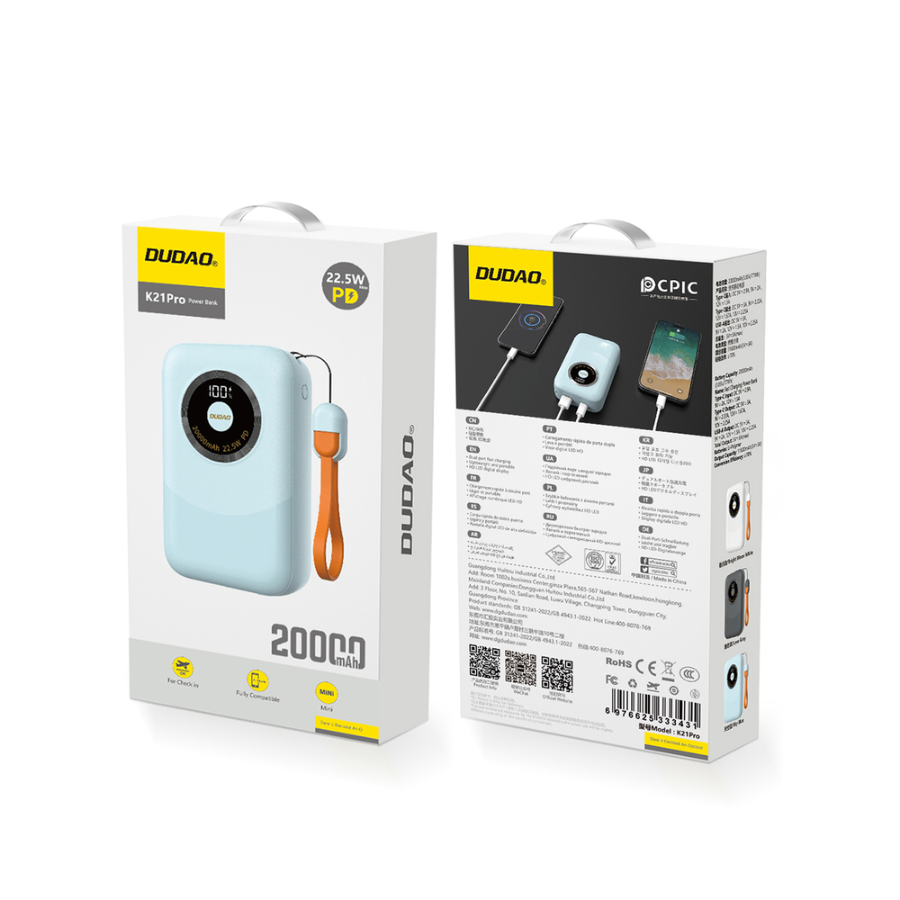 Powerbank Dudao K21Pro Mini 20000mAh 22.5W - blue