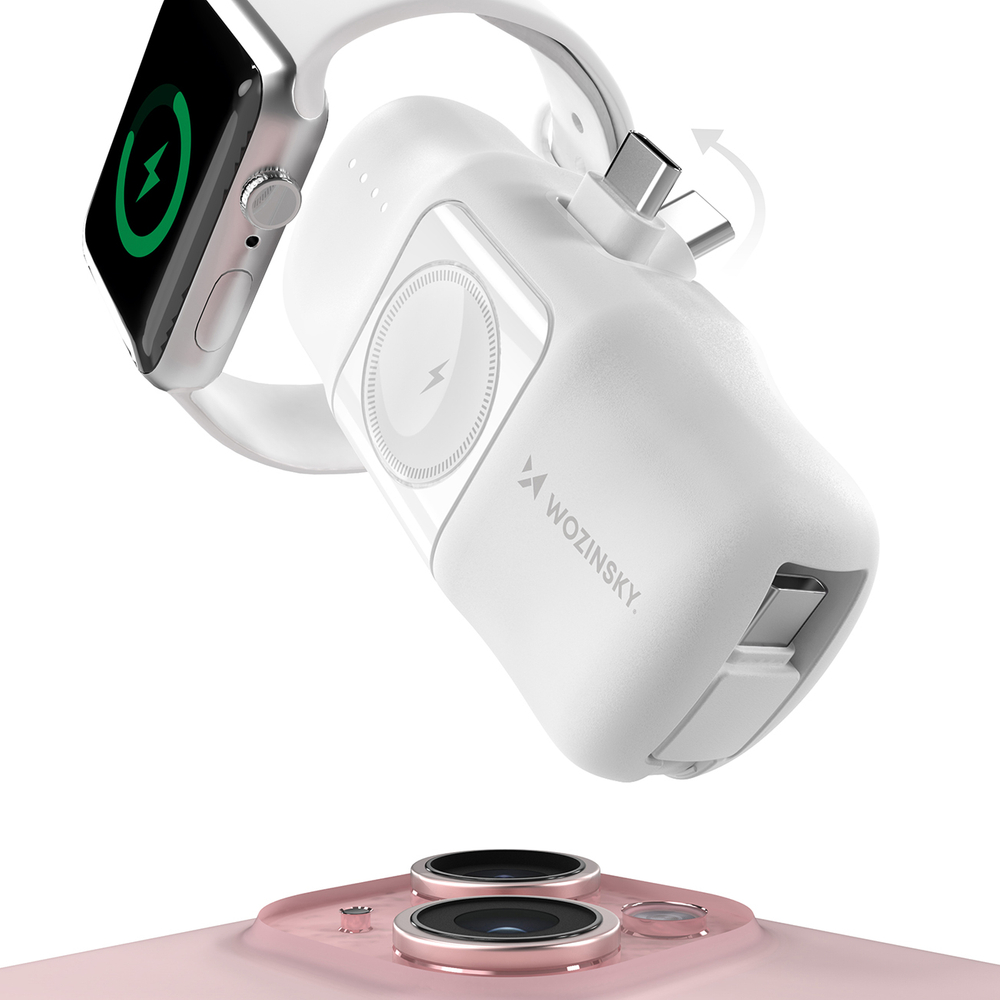 Wozinsky WF16-YCS 5000mAh Mini Power Bank with Apple Watch Charger, White