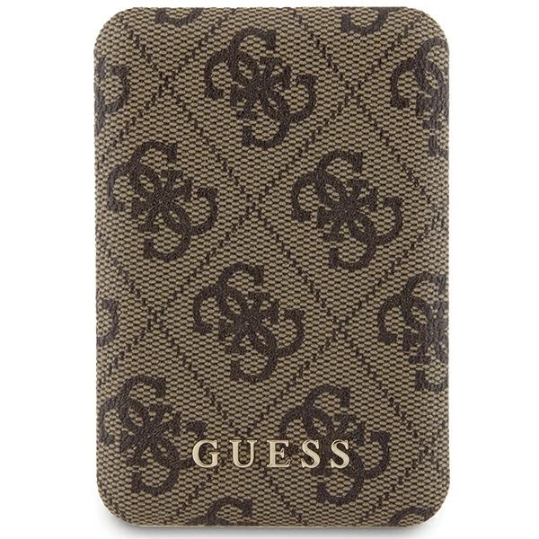 Guess Powerbank inductive 15W GUPB5FP4EMGW 5000mAh brown/brown 4G Leather Metal Logo MagSafe