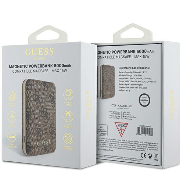 Внешний аккумулятор Guess 5000mAh 15W 4G Leather Metal Logo, коричневый
