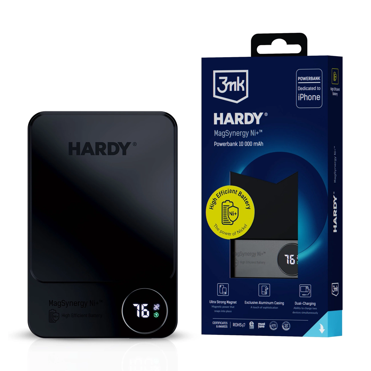 Powerbank 3mk HARDY® MagSynergy Ni+™ 10000 mAh MagSafe QI USB-C Lightning - black