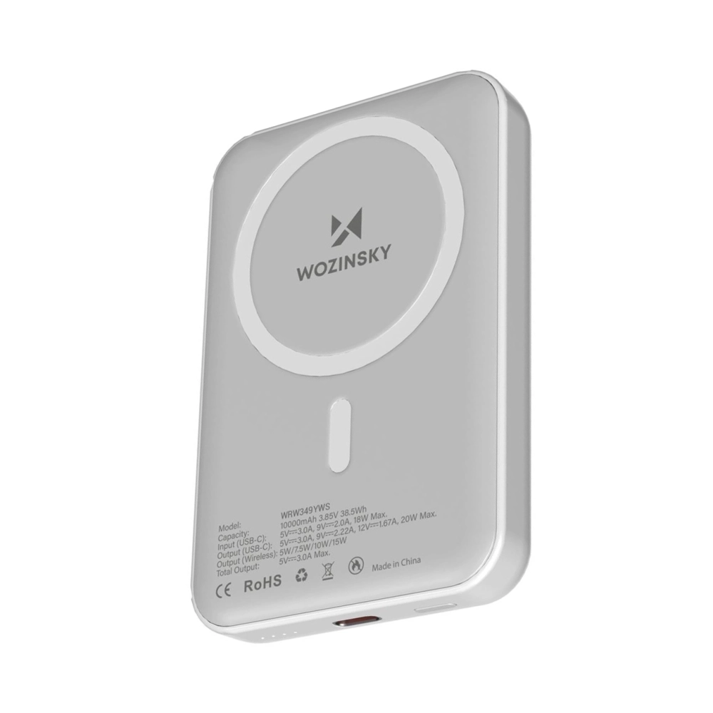 Wozinsky WRW349YWS 10,000 mAh Magnetic Power Bank - White