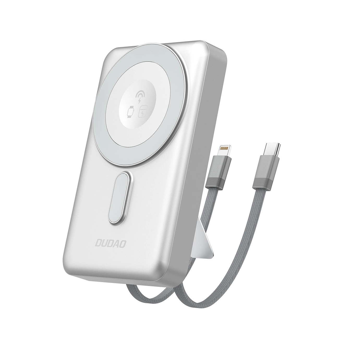 Dudao K29 10000mAh PD 20W MagSafe Powerbank with Metal Case, Stand and Built-in USB-C/ Lightning Cables - Silver