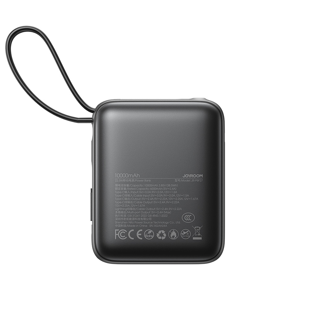 Joyroom JR-PBF27 10000mAh 22.5W Power Bank with Built-in USB-C and Lightning Cables, Black