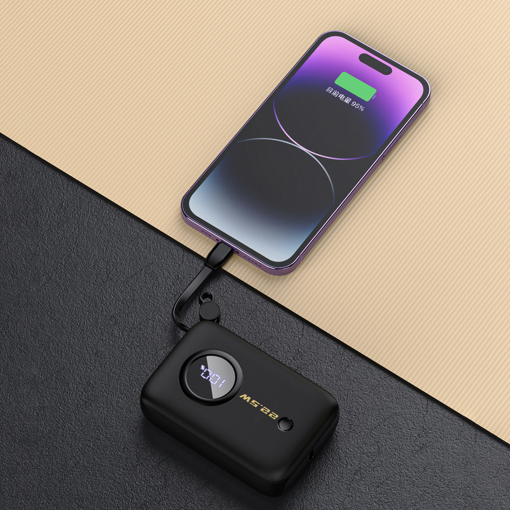 Dudao K14 10000mAh Power Bank with Built-in USB-C & Lightning Cables, Black