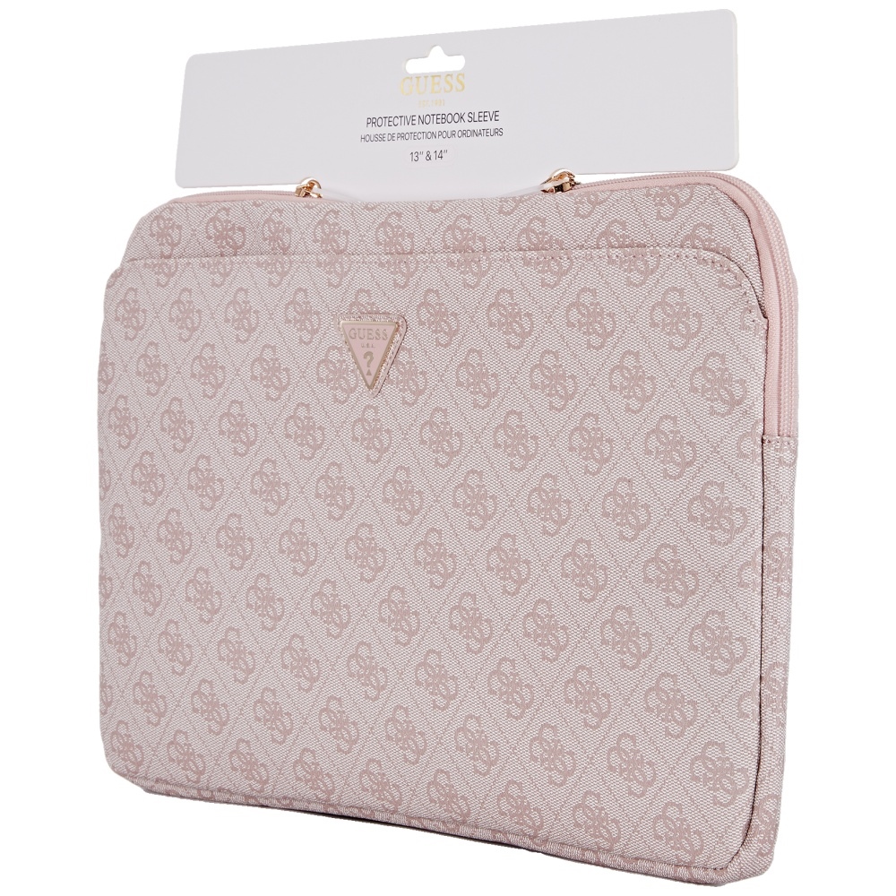 Guess Sleeve 4G Zipper Pocket Triangle Logo 14\" Laptop Bag - Pink