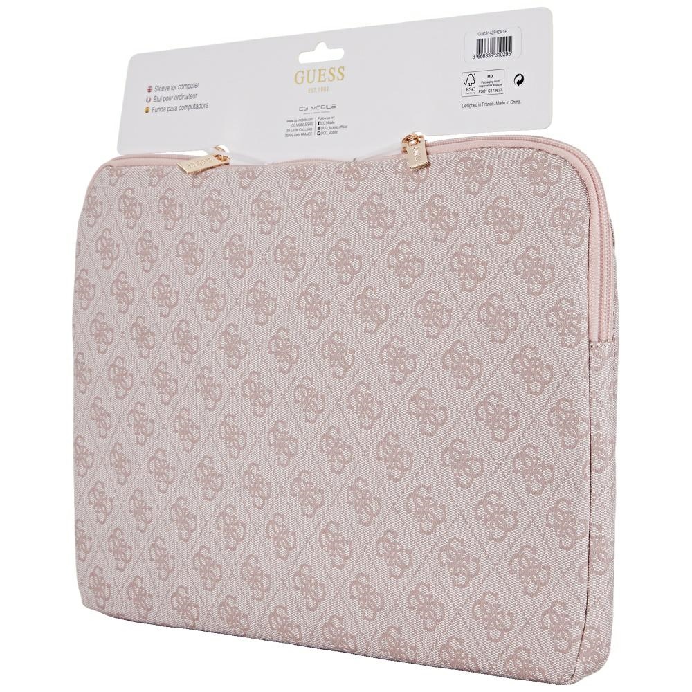 Guess Sleeve 4G Zipper Pocket Triangle Logo 14\" Laptop Bag - Pink