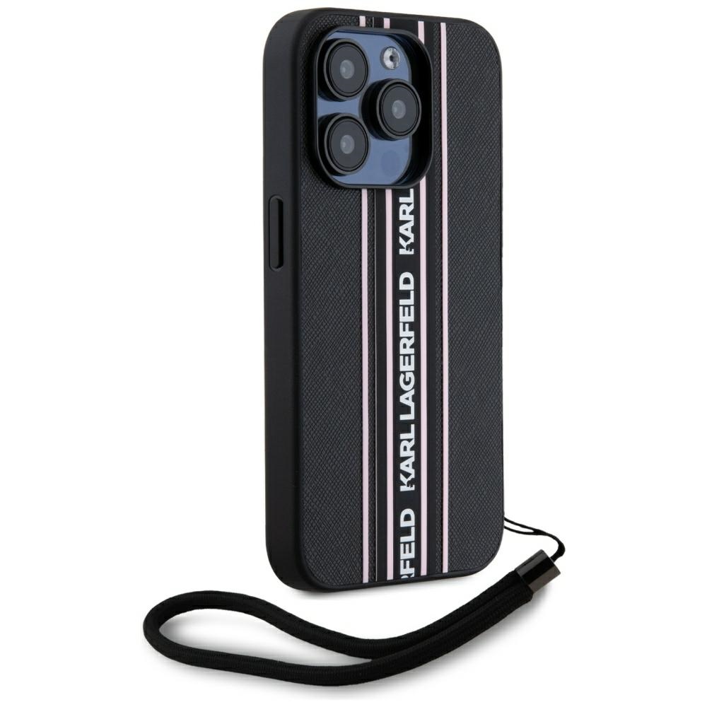 Karl Lagerfeld iPhone 15 Pro Max Case Saffiano Athleisure Stripes Cord, Pink