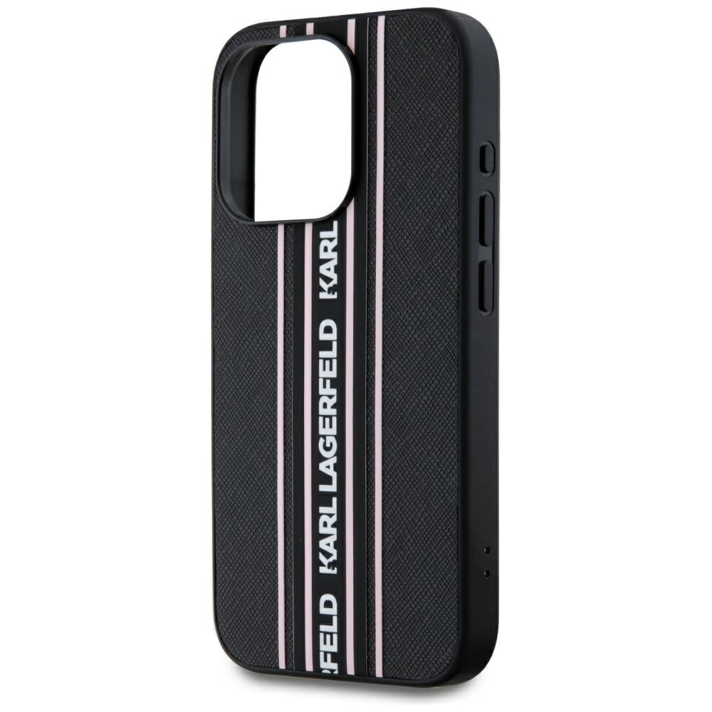 Karl Lagerfeld iPhone 15 Pro Max Case Saffiano Athleisure Stripes Cord, Pink