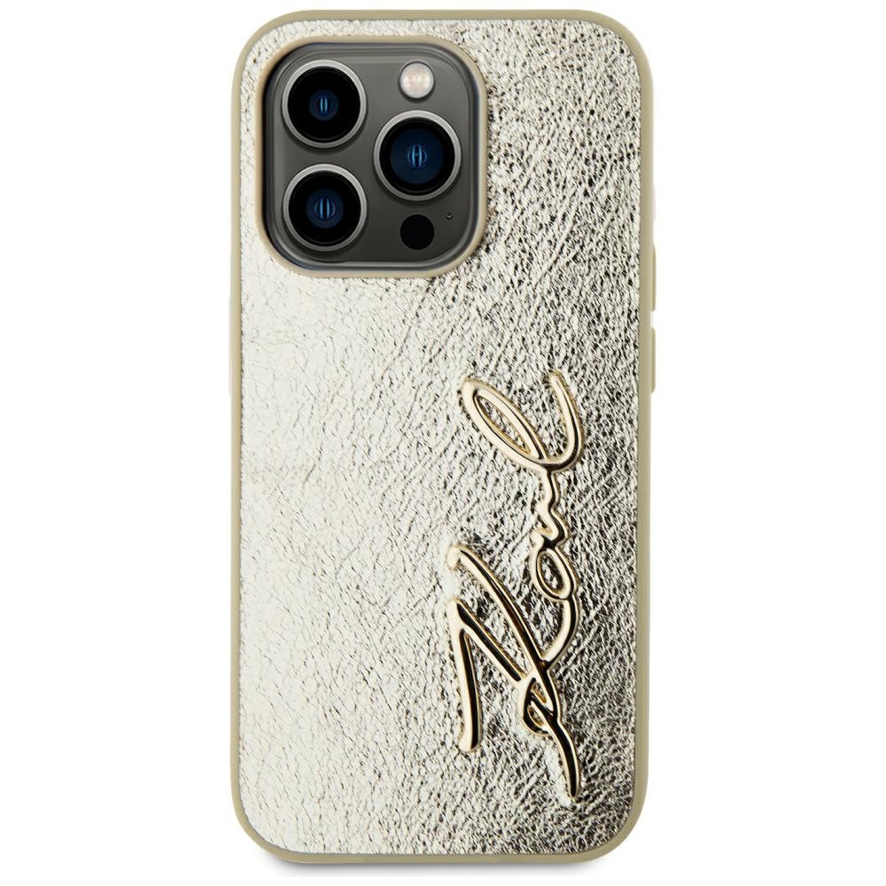 Karl Lagerfeld iPhone 15 Pro Max Case Wrinkled Metal Signature, Gold