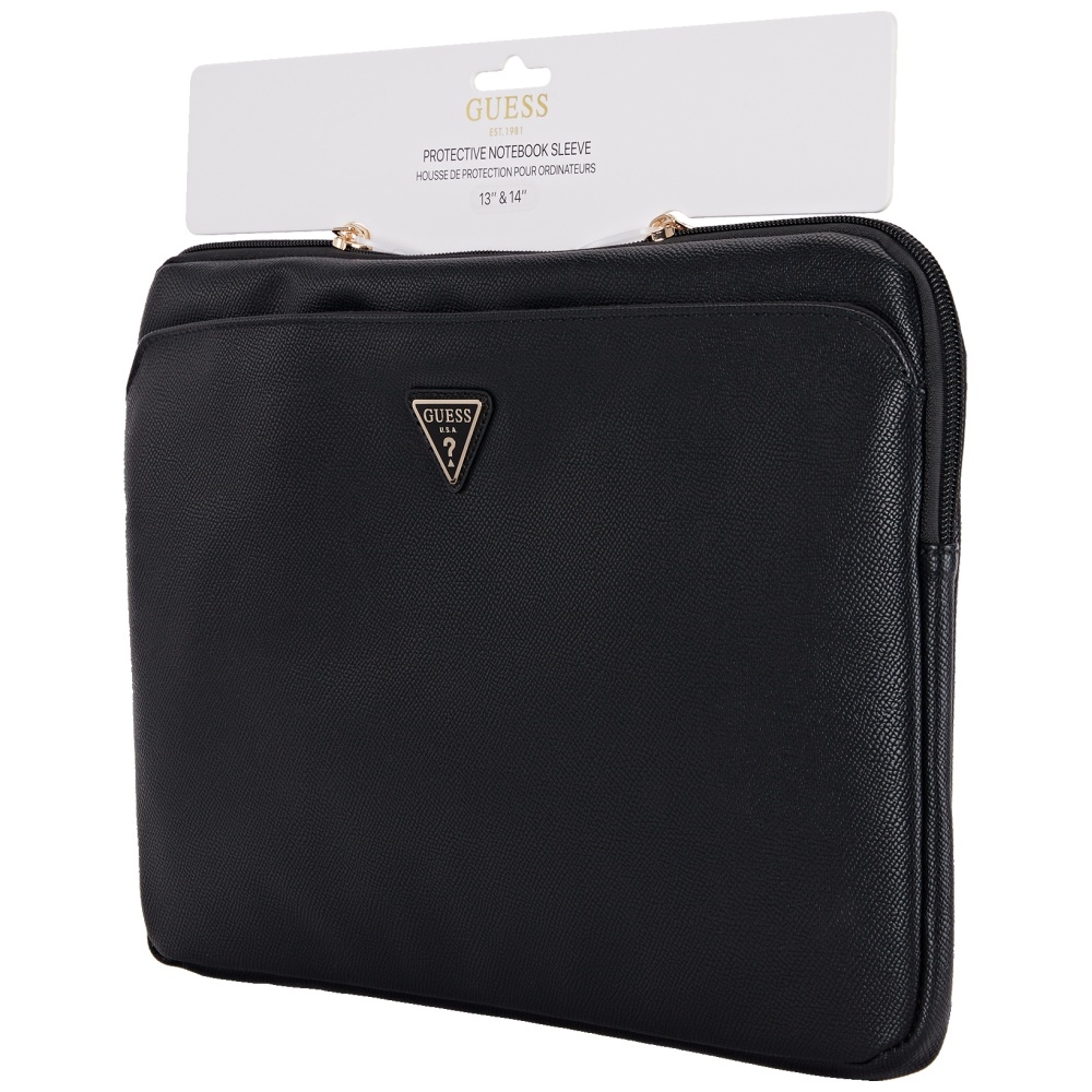 Guess Sleeve Grained Zipper Pocket Triangle Logo 14\" сумка для ноутбука - черная