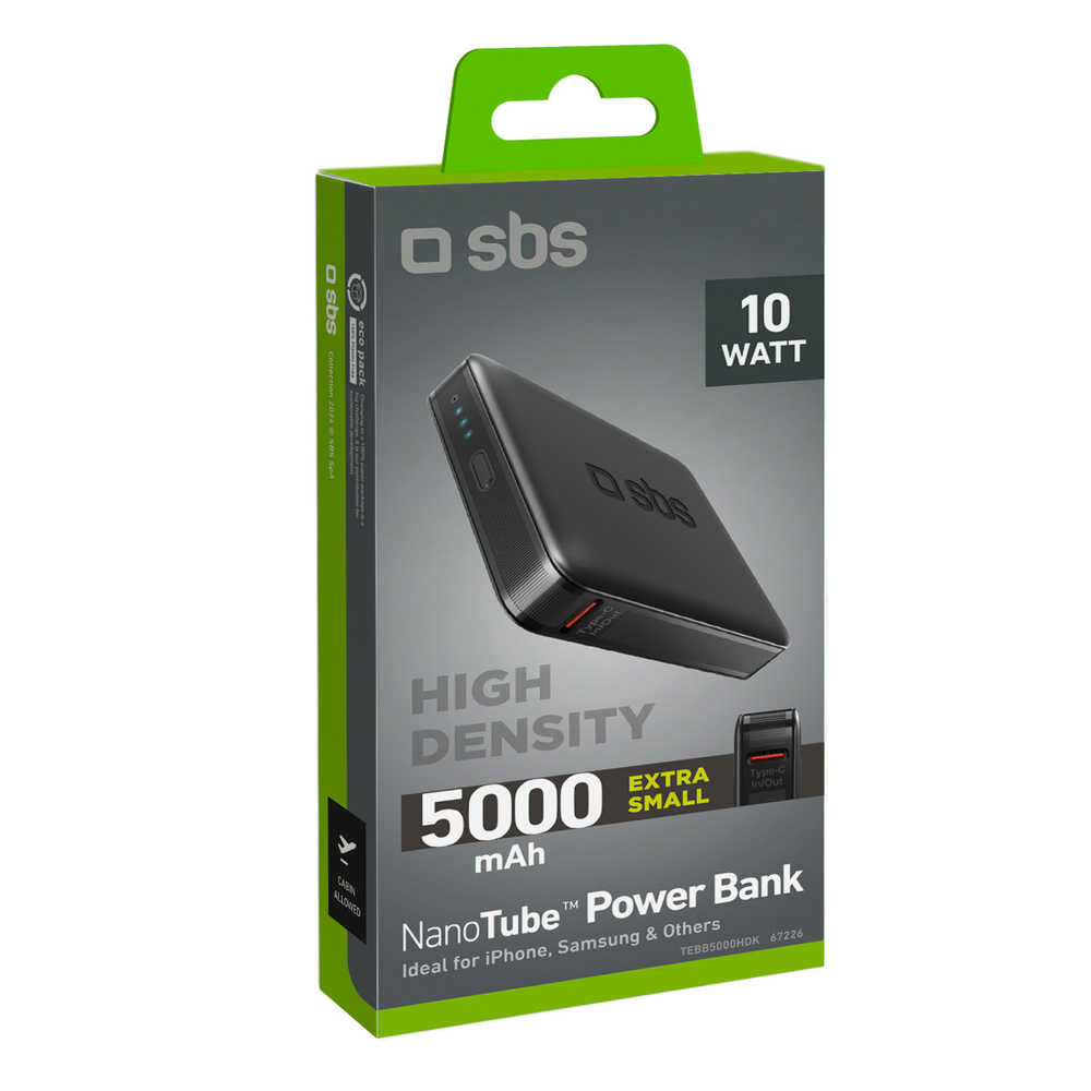 Sbs NanoTube 5000 mAh High-Density Power Bank, Black