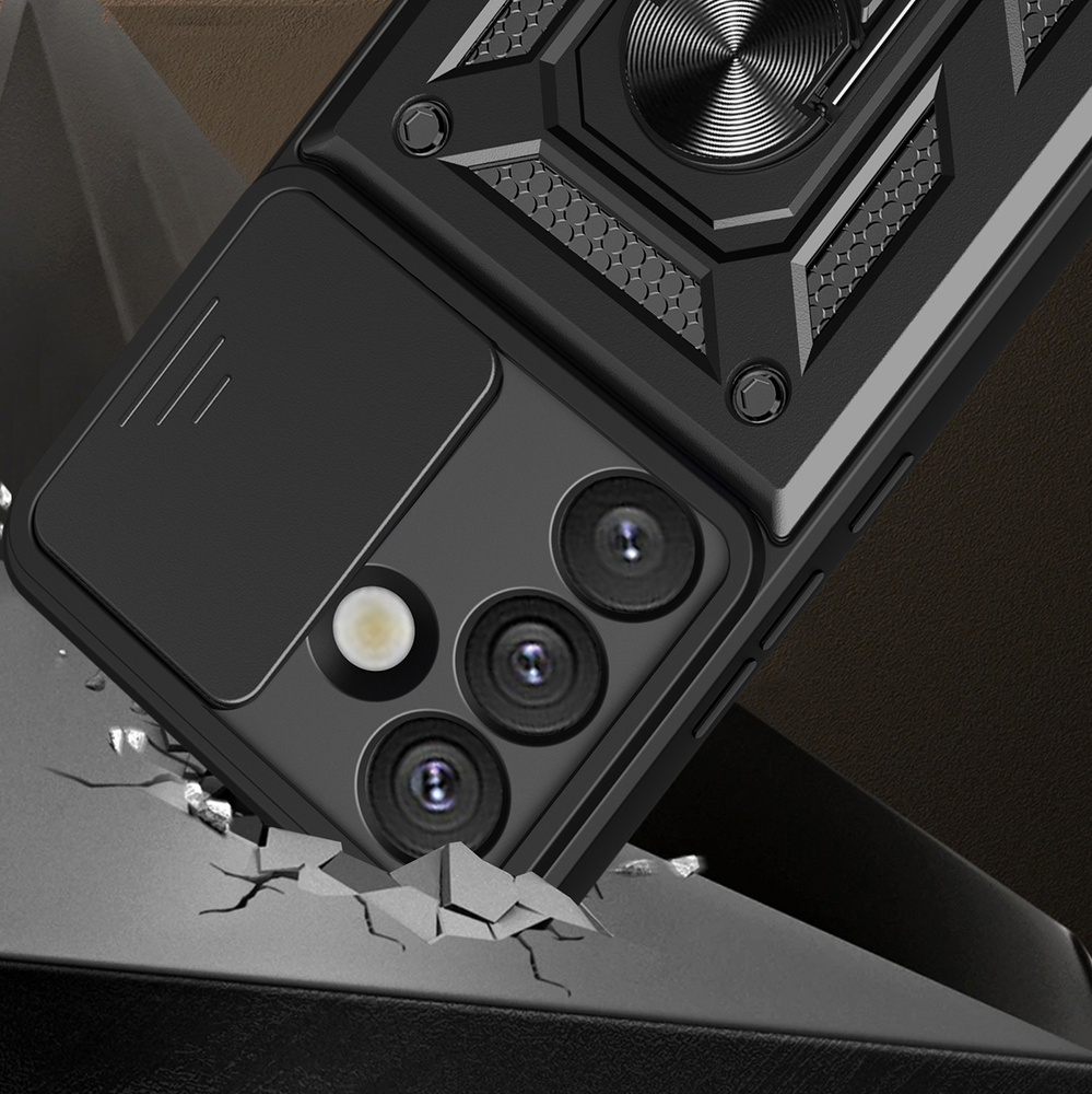 Hybrid Armor Camshield Case for Samsung Galaxy S25 Edge with Camera Cover, Black