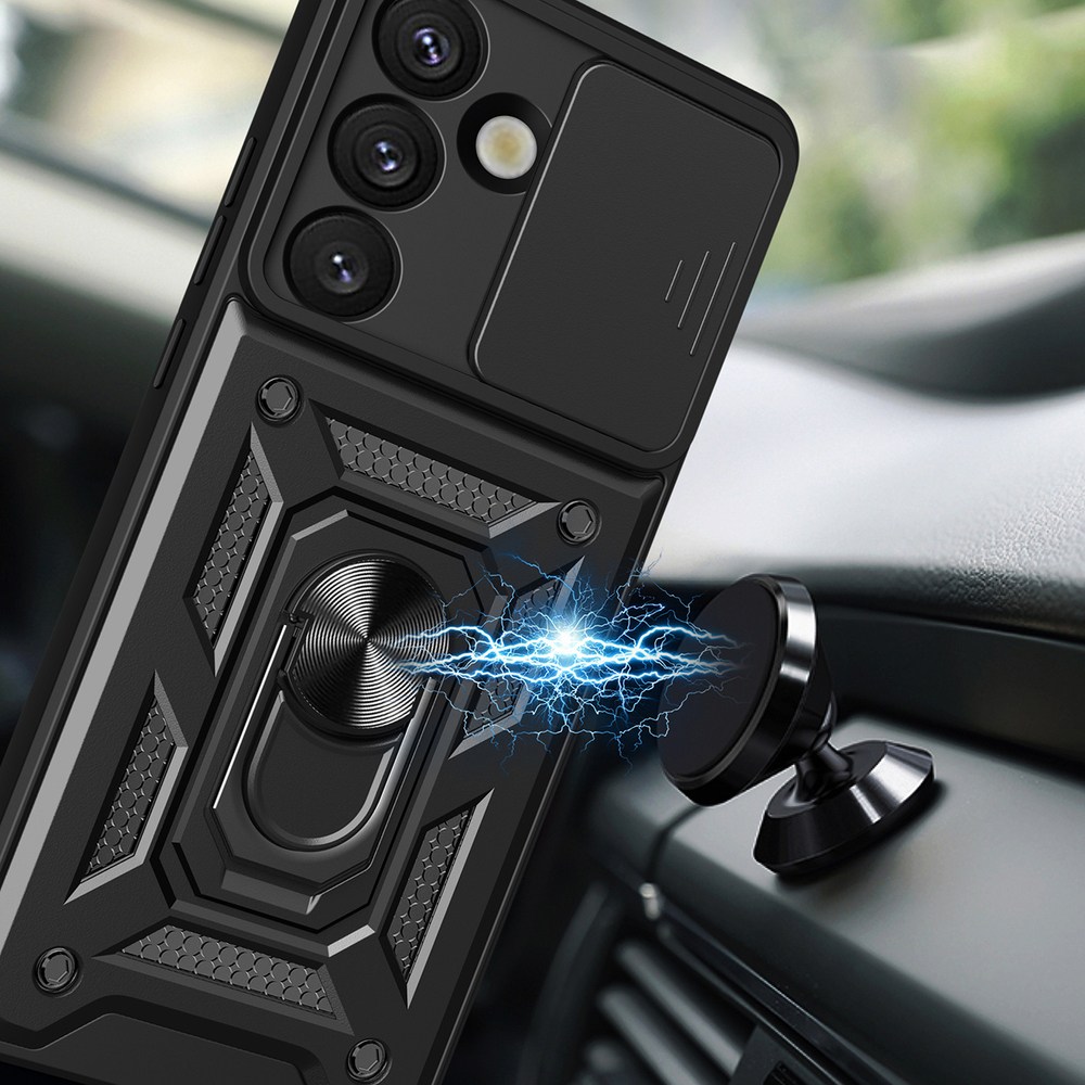 Hybrid Armor Camshield Case for Samsung Galaxy S25 Edge with Camera Cover, Black