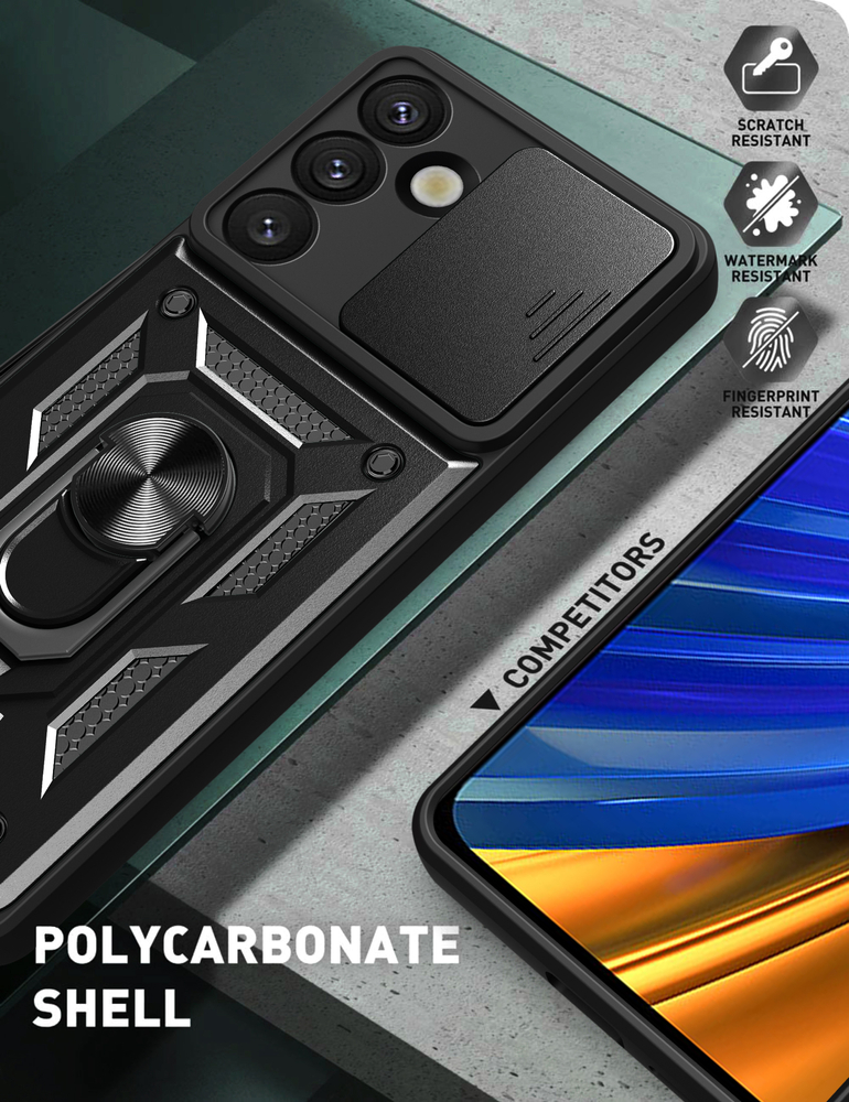 Hybrid Armor Camshield Case for Samsung Galaxy S25 Edge with Camera Cover, Black
