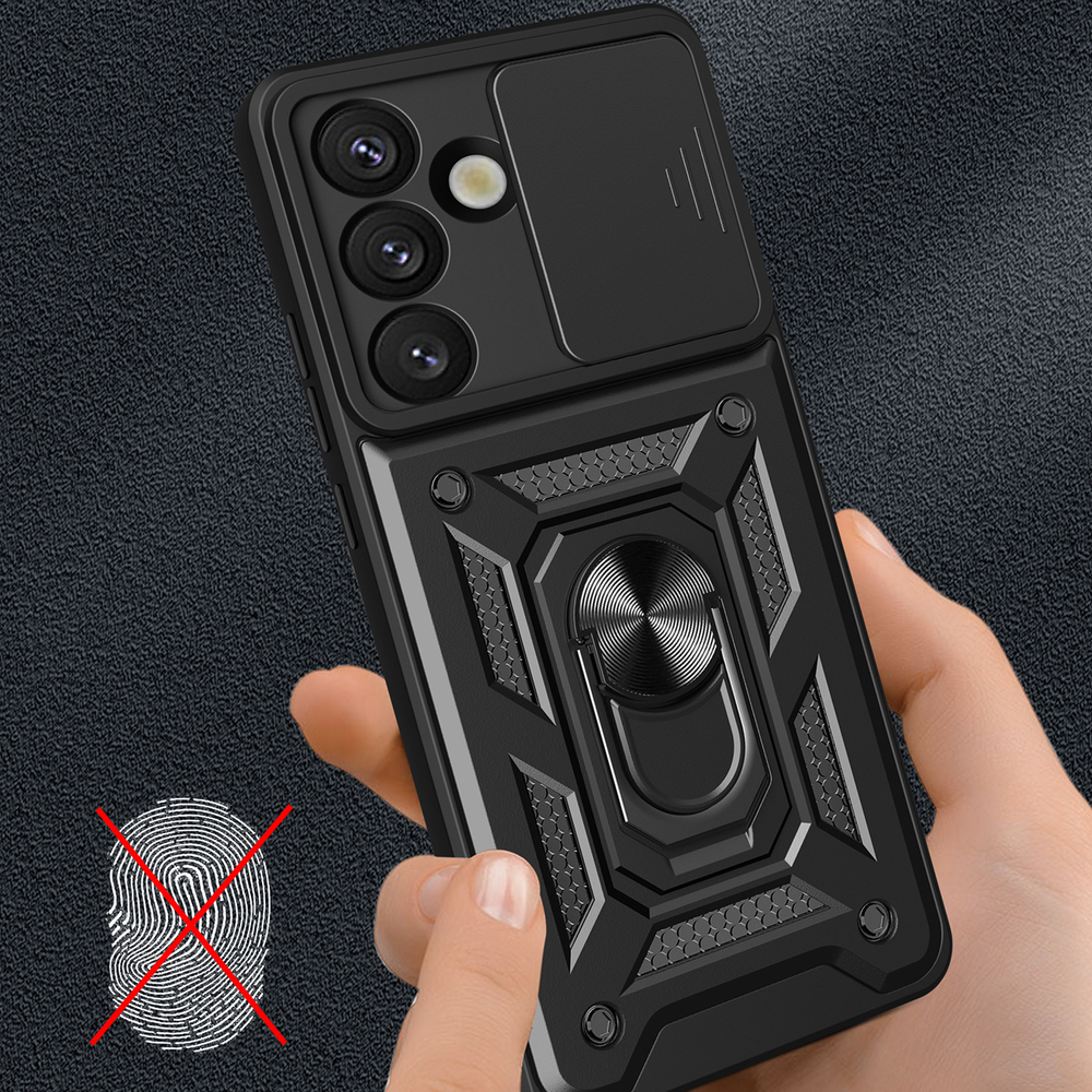 Hybrid Armor Camshield Case for Samsung Galaxy S25 Edge with Camera Cover, Black