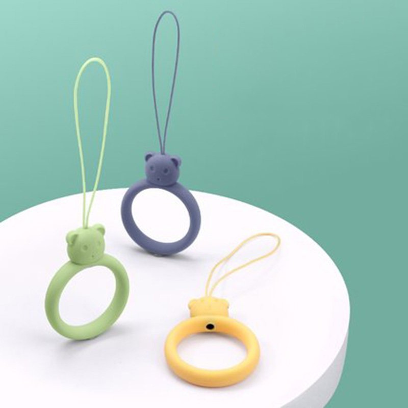 A Silicone Lanyard A Phone Bear Ring On A Finger Skyblue