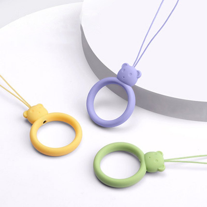 A Silicone Lanyard A Phone Bear Ring On A Finger Skyblue