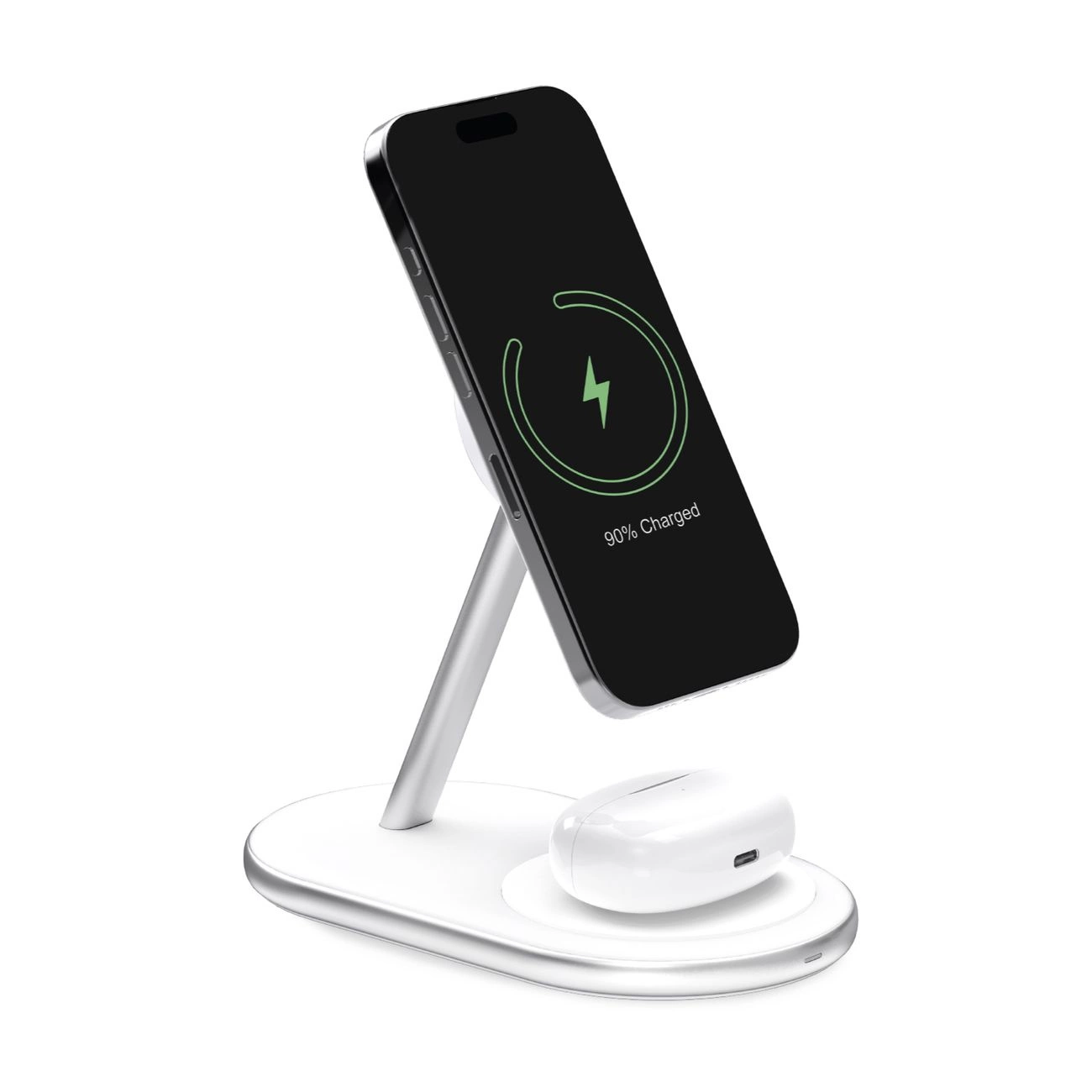 2-in-1 Puro Wireless Charging Station wireless charger phone and headphones - white