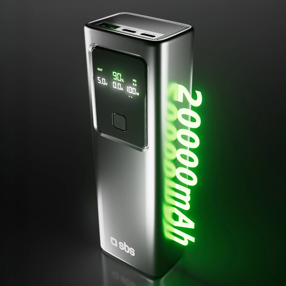 Внешний аккумулятор Sbs 20000mAh PD 100W с LCD дисплеем, серый