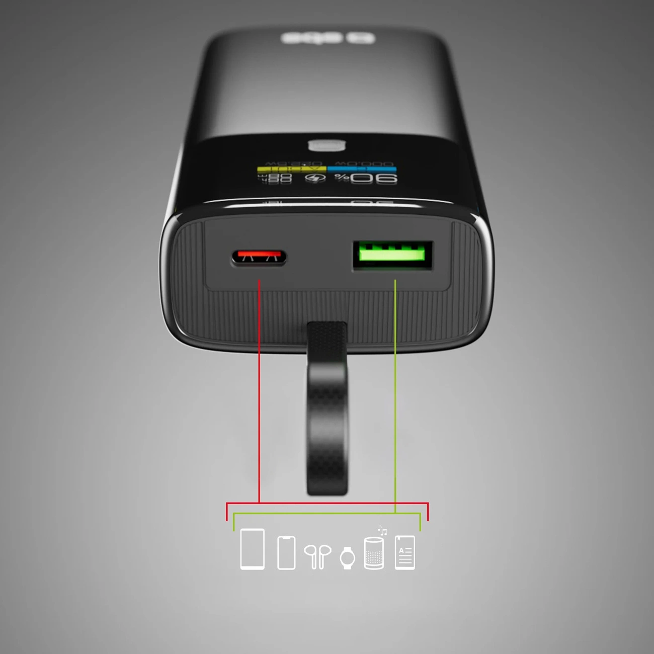 Внешний аккумулятор SBS 10000mAh PD 20W с LCD дисплеем и кабелем USB-C, серый