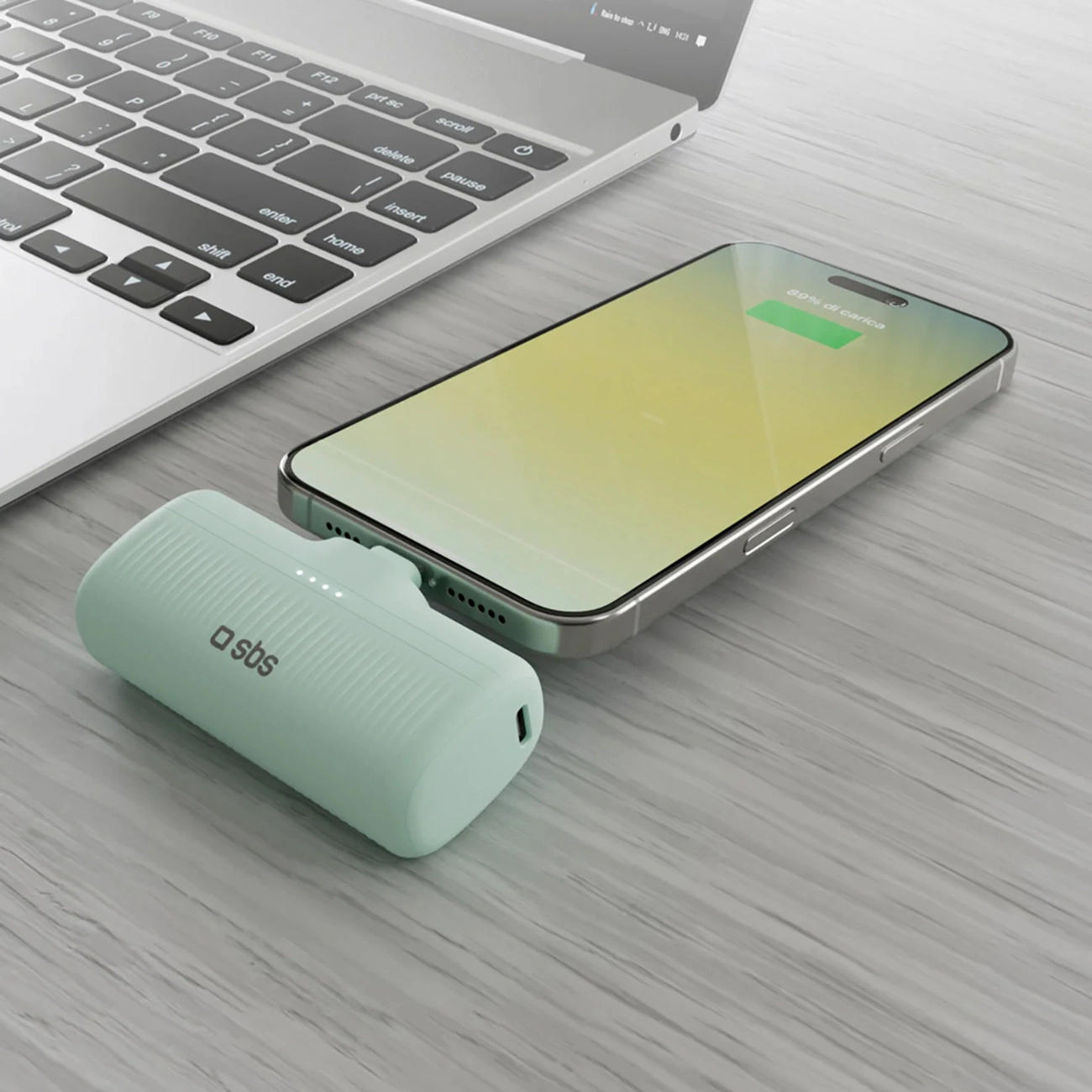 SBS EcoPower 5000 mAh 10W Powerbank with Built-in USB-C, Green