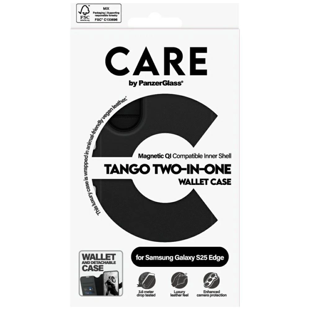 PanzerGlass CARE Feature Tango 2in1 Wallet Case for Samsung Galaxy S25 Edge, Black