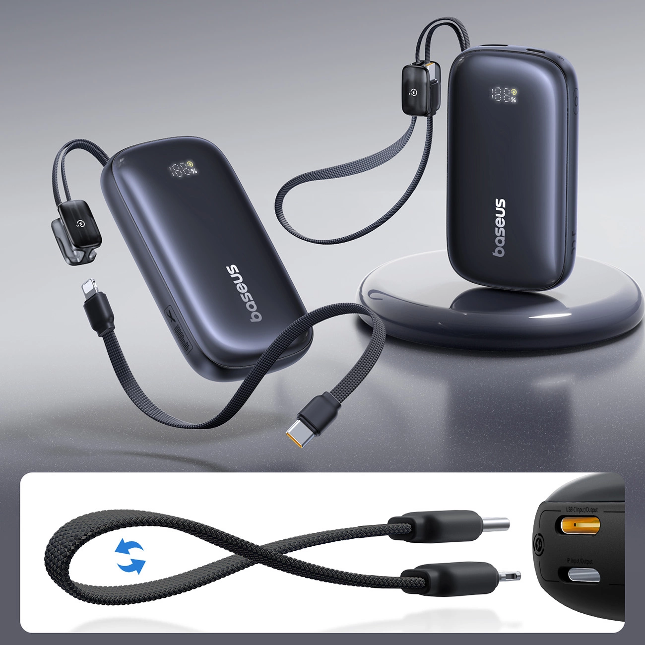 Baseus EnerFill FC21 QPow3 Ultra 10000mAh 22.5W Power Bank with Digital Display and Detachable Cable - Black