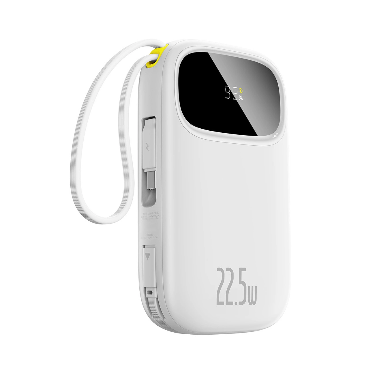 Baseus EnerFill FC31 20000mAh 22.5W Powerbank with Digital Display and 2 Built-in Cables (USB-C + Lightning) - White