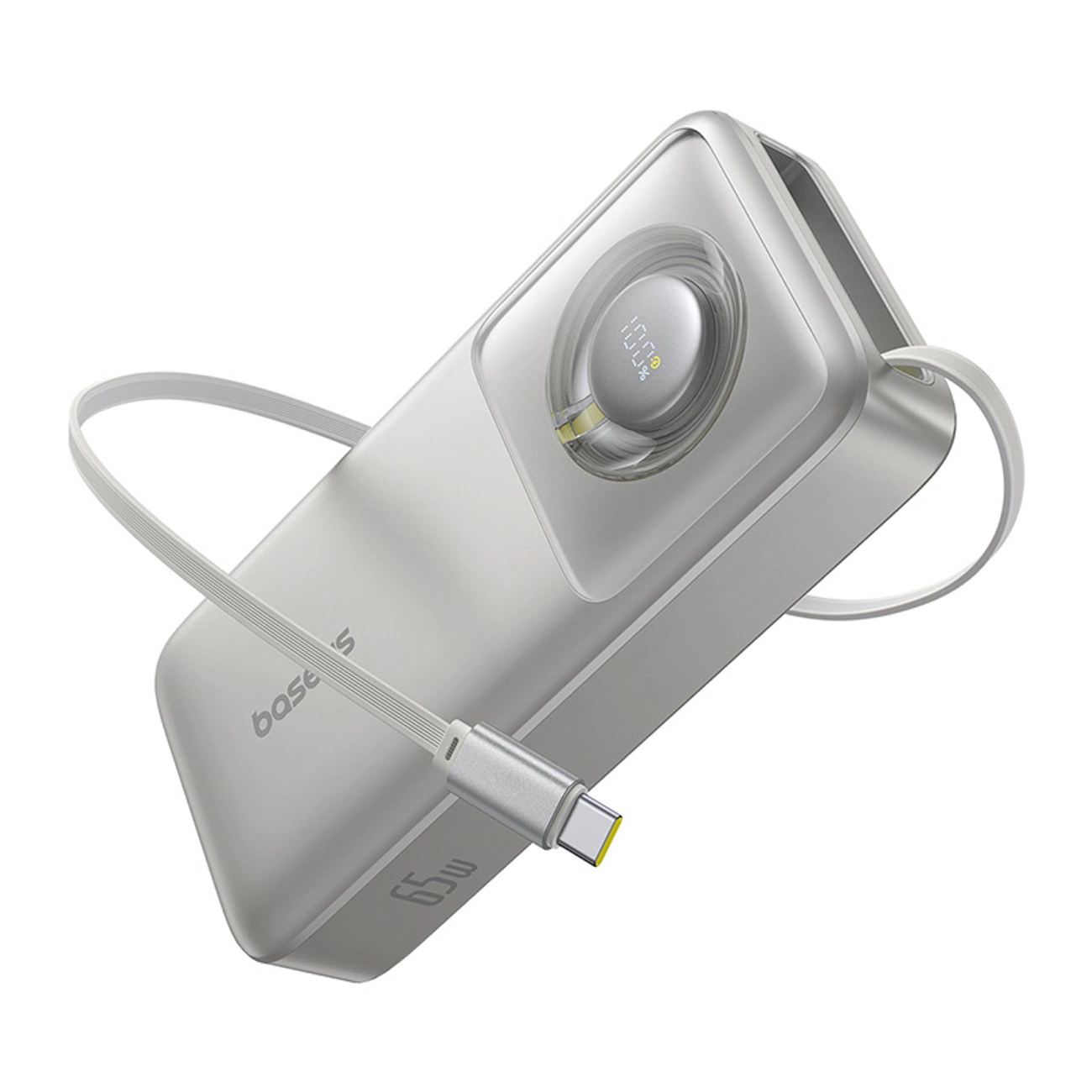 Baseus Free2Pull 20000mAh 65W Power Bank with Retractable USB-C Cable - Gray