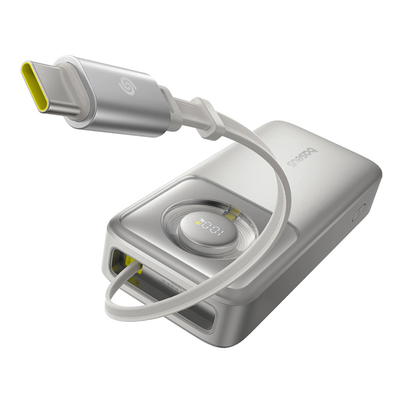 Baseus Free2Pull 20000mAh 65W Power Bank with Retractable USB-C Cable - Gray