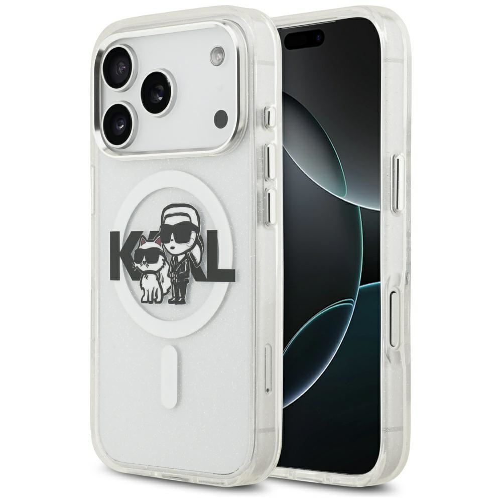 Karl Lagerfeld IML Glitter Karl & Choupette Sketch Logo MagSafe Phone Case Cover iPhone 17 Pro - Clear