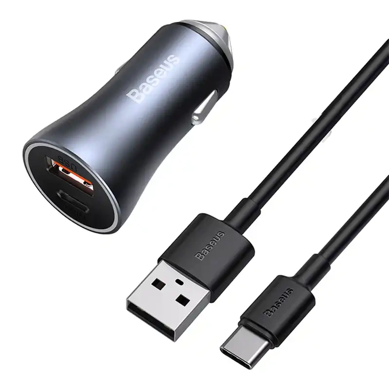 Baseus Golden Contactor Pro car charger USB-C / USB-A 40W PD QC 4+ SCP FCP AFC + cable - gray