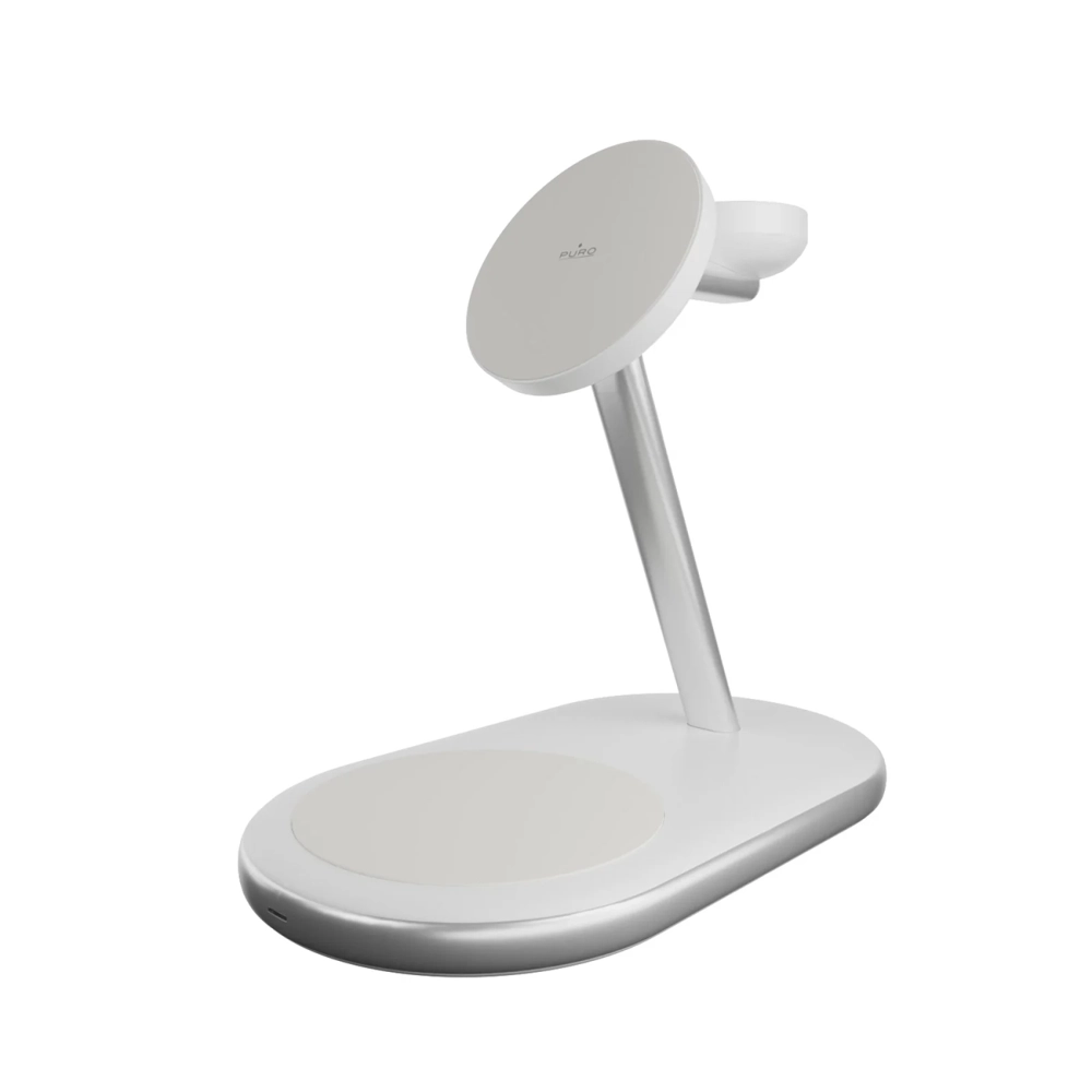 Беспроводное зарядное устройство Puro Mag Station Qi2 3-в-1 MagSafe, белое