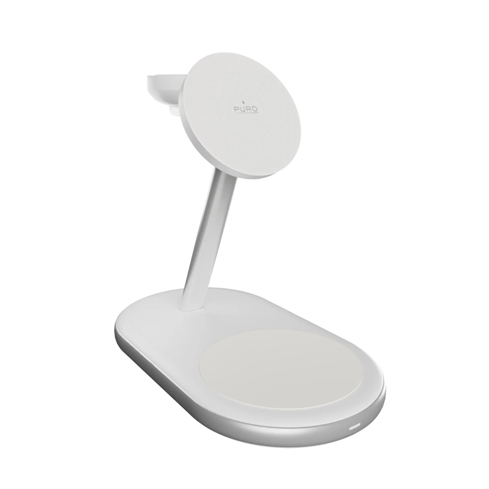 Беспроводное зарядное устройство Puro Mag Station Qi2 3-в-1 MagSafe, белое