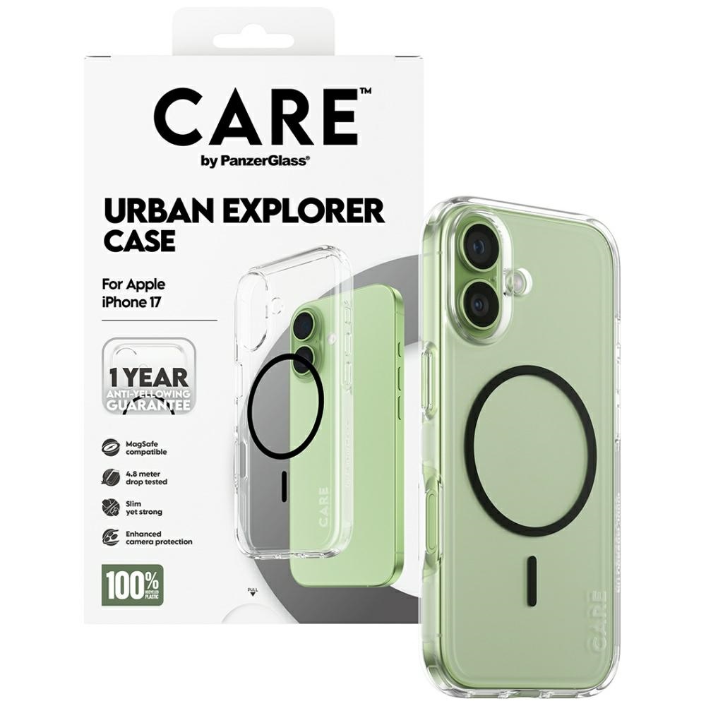 CARE by PanzerGlass Flagship Urban Explorer Case w. Black MagSafe iPhone 17 - Transparent (2)