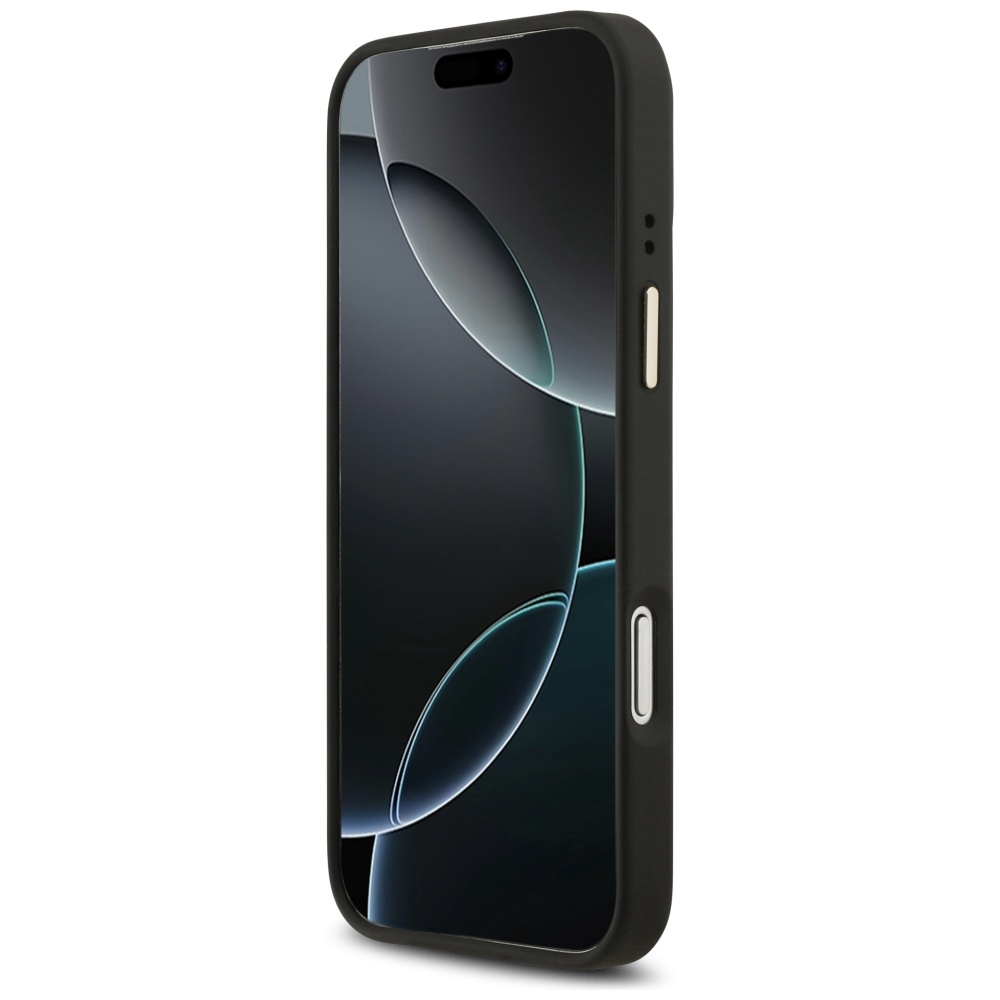 Guess 4G PU Stripe MagSafe dėklas, skirtas iPhone 17 Pro Max, juodas