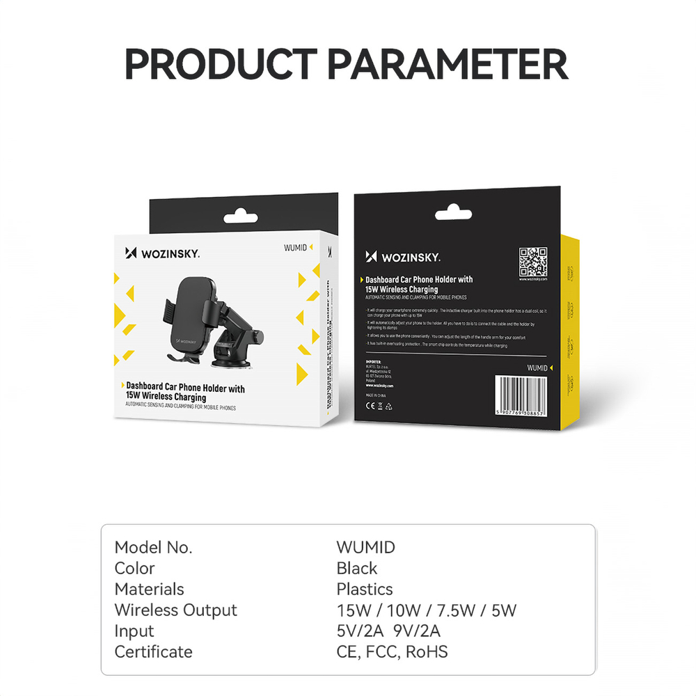 Wozinsky WUMID Car Dashboard Phone Holder with 15W Inductive Charger - Black (3)